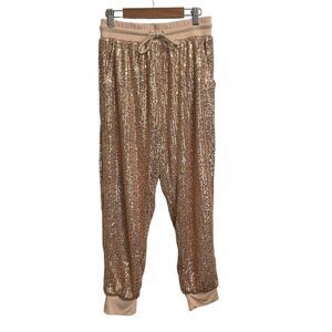Saints & Hearts Rose Gold Sequin Joggers Small NWT